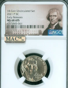 2021 P JEFFERSON LOGO NICKEL NGC MS68 6FS PQ 2nd FINEST GRADE & SPOTLESS . - Picture 1 of 4