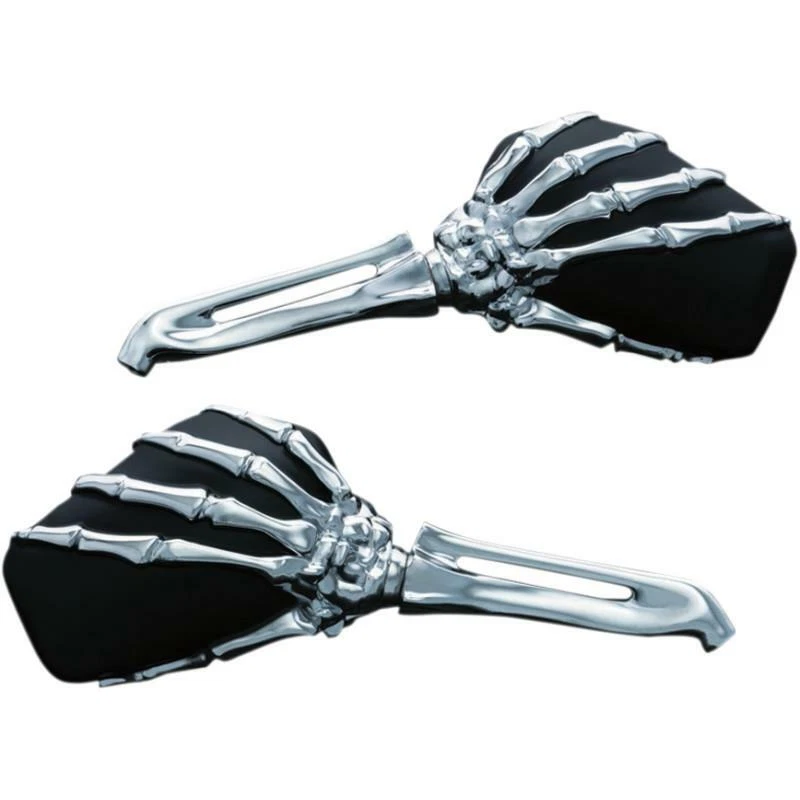Kuryakyn - 1759 - Skeleton Hand Mirrors, Chrome Stem with Black Head