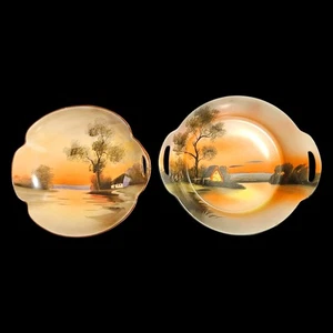 Noritake Hand Painted Sunset Landscape Bowls Japan (6.75" & 8") - Picture 1 of 5