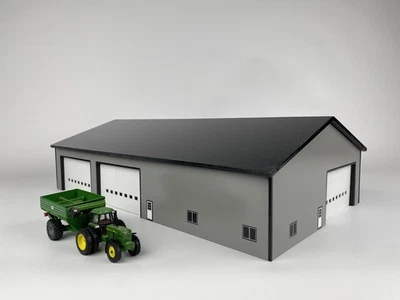 1/64 Scale Custom Farm Toy Implement Barn 70x120 Grey Sides Black Roof - Image 1 of 4