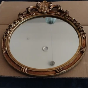 Antique Vtg Wood Hand Carved Frame Wall Mirror Ornate Round Victorian 21"x17" - Picture 1 of 15