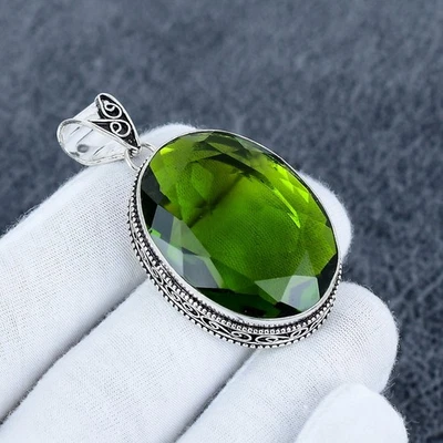 Oval Peridot Pendant: 925 Sterling Silver Boho Necklace Gift For Mom - Image 1 of 4