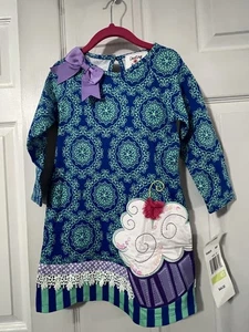 Vestido Counting Daisies Niño Pequeño Talla 4T Cupcake Lazo Niñas Vestido Azul Como Nuevo Con Etiquetas - Imagen 1 de 7