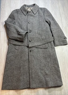 VINTAGE 1980’s Made In England Tweed Trench Overcoat Men 44 Ashford Reed Winter - Image 1 of 4