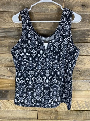 Camiseta sin mangas Danskin Now para mujer talla XL blanca y negra floral elástica Foto 1 de 4