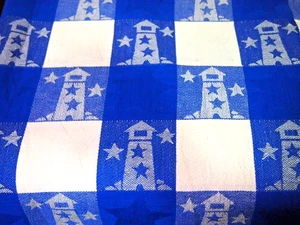 Lighthouse 84" x 60" Tablecloth-CASABA-Royal Blue & White 100% Cotton Jacquard - Picture 1 of 3