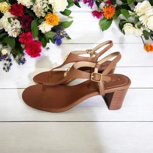 NEW Ralph Lauren Westcott Preppy Slingback T-Strap Thong Sandals Tan 8.5 NWB - Picture 1 of 9