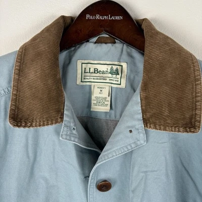 LL Bean Barn Coat Womens Medium Petite Light Blue Chore Jacket Corduroy Collar - Image 1 of 4