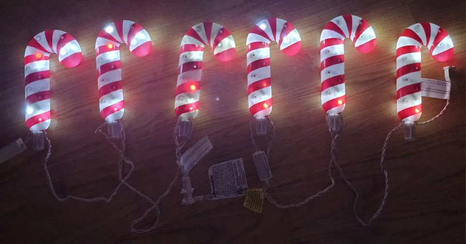 Bastón de caramelo de Navidad ilumina marcadores de camino decoración de patio interior o exterior 6 piezas Foto 1 de 4