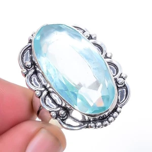 Anello gioiello placcato argento pietra preziosa topazio blu svizzero s.8 S2653 - Foto 1 di 5
