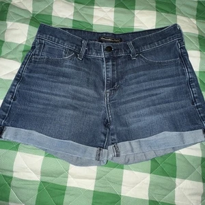 Abercrombie & Fitch Jeans Shorts Damen Cut Off Stretch Bündchen Dark Wash Gr. 24 - Bild 1 von 5
