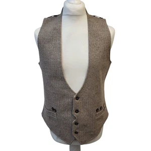 Scott Michail Brown Herringbone Low V-Neck 2 Pocket Waistcoat Men's M 40" - Picture 1 of 4