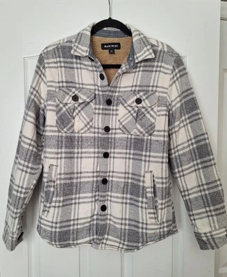 Camisa masculina Sherpa forrada rebite preto XS xadrez flanela cinza e branco  - Imagem 1 de 4