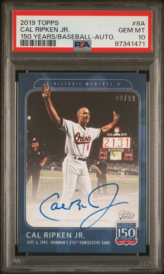 Camiseta Topps Cal Ripken 2019 150 aniversario PSA 10 partido #08/99 patio 🇺🇸 Foto 1 de 2