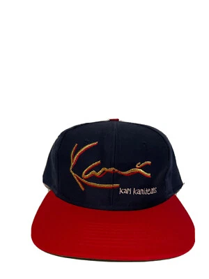 De colección Karl Kani Jeans Sombrero Snapback Azul Marino y Rojo Gorra Años 90 Rap HipHop Raro Foto 1 de 4