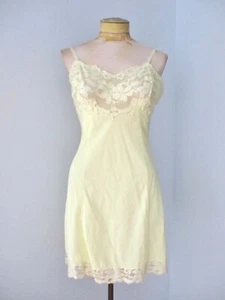 Vtg 60s Wonder Maid yellow nylon short dress slip lace trim adjustable straps 34 - Picture 1 of 7