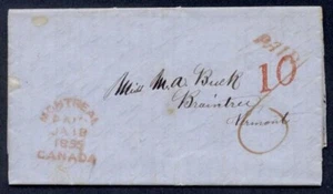 CANADA MONTREAL 1855 RED TOMBSTONE CANCEL TO USA - Bild 1 von 1
