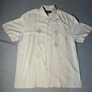Camisa informal Nat Nast para hombre talla grande beige bordada ajuste americano botón de seda - Imagen 1 de 10