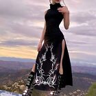 High Split Gothic Dress - Vintage Turtleneck Long Sundress Women Fashionwear