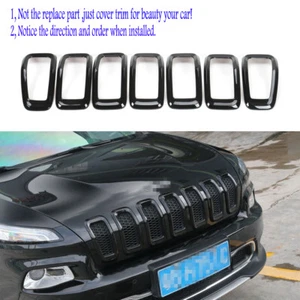 7pcs Front Grille Grill Trim Frame Accessories-Black fit Jeep Cherokee 2014-2018 - Picture 1 of 9