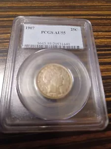 1907 Barber Quarter 25C PCGS AU55 - Picture 1 of 2