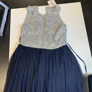 SPEECHLESS KIDS SLEEVELESS FORMAL DRESS SIZE 7 NAVY AND SILVER - Picture 1 of 10