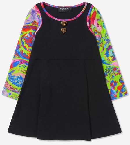 Abito adorabile nuovo con etichette Young Versace bambini 8 bracci stampati in nero $448