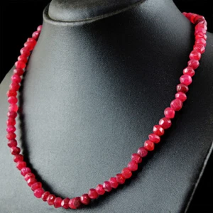 165.00 Cts Earth Mined ENHANCED Ruby Round Faceted Beads Necklace (DG) - Picture 1 of 4
