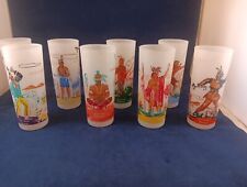 Set 8 Bonded Oil Famous Ohio Native American Indians Frosted Drinking Glasses 