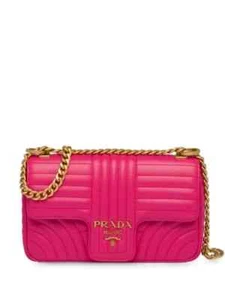 PRADA Diagramme Hot Pink Gold Chain Quilted Leather Small Crossbody Bag Purse - Picture 1 of 11