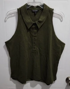 Banana Republic Women's Sleeveless Slub Ribbed Polo Tank Top Shirt Green Size L - Picture 1 of 9
