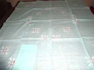 Pale Teal linen bridge tablecloth with 4 napkins - Picture 1 of 7