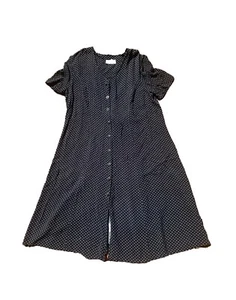 Vintage 90's Black Polka Dot Button Through Maxi Dress - Size 22 - Picture 1 of 12