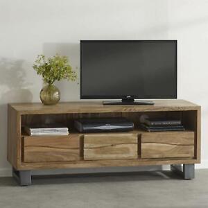 TV Media Cabinet 3 Drawer Living Room Furniture Solid  Wood Cable Management