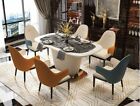 Luksusowy designerski stół do jadalni 6x krzesła z oparciem metal skóra grupa 7 szt.