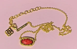 Kendra Scott Elisa Bronze Veined Red Magnesite? Pendant Gold Tone Necklace LOVE - Picture 1 of 12