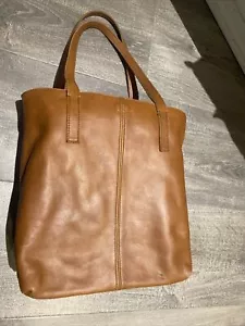 Noonday Collection Tan Leather Brown Tote Bag 13x12x5” - Picture 1 of 10