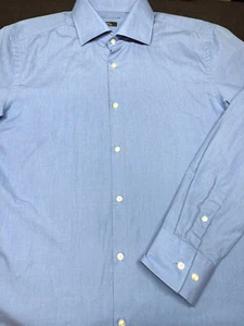 Hugo Boss Mens Button Front Long Sleeve Slim Fit Cotton Blue Shirt 16 1/2 - Picture 1 of 4