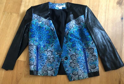 Blazer HELMUT LANG para INTERMIX Negro y Azul Floral Manga Cuero - Talla 2 Foto 1 de 2