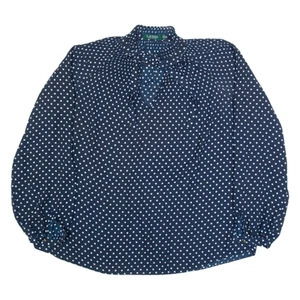 LAUREN RALPH LAUREN Damen Bedruckte Bluse Blau V-Ausschnitt Langarm Gepunktet M - Bild 1 von 6