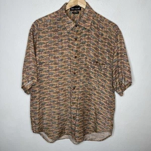 Silk Club Button Up Short Sleeve Fish Shirt Chest Pocket Aloha Beach Men’s Small - Picture 1 of 8