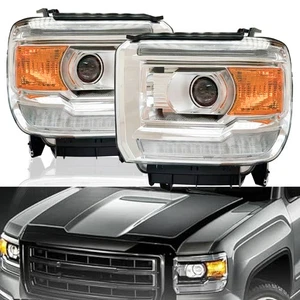 For 2014-2018 GMC Sierra 1500 2500HD 3500HD LED DRL Chrome Headlights Lamp - Picture 1 of 11