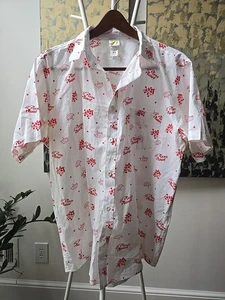 Disney Shirt Mens XL White Red Toy Story Button Up Pizza Planet Camp Pixar ^ - Picture 1 of 6