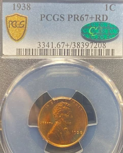 1938 PROOF LINCOLN WHEAT CENT PCGS PR67+ RED CAC STICKER RARE  NO RESERVE - Picture 1 of 11