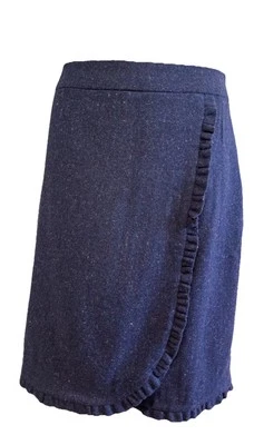 Falda Talbots para mujer 12 azul marino mezcla de lana tweed imitación envoltura hasta la rodilla VV Foto 1 de 4