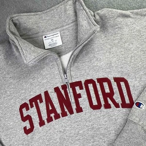 Champion Stanford University 1/4 Zip Sweatshirt Grey Spellout Embroidered Gr. 2x - Bild 1 von 8