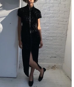 Evan Picone Floral Silk Velvet Burnout Maxi Dress 10 Black Y2K Dark Fairy 90s - Picture 1 of 15
