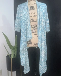 Cardigan Michael Kors grande aperto davanti blu a righe metallizzate casual leggero - Foto 1 di 9