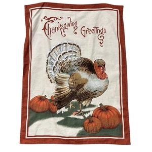 Williams Sonoma Tea Towel Thanksgiving Greetings Turkey Kitchen Hand Dish Italy - Picture 1 of 9
