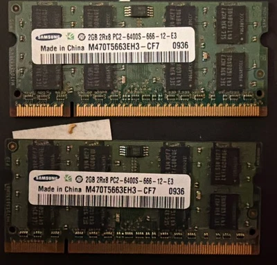 Samsung (2 x 2GB) 4GB - 2Rx8 PC2-6400S LAPTOP Memory RAM M470T5663EH3-CF7 - Image 1 of 2